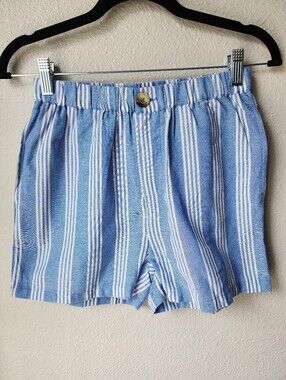 MNG Mango Kid's Striped Cotton Shorts Size 11-12 In Blue White